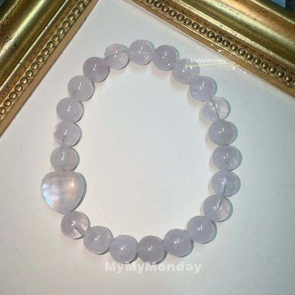 Herkimer Diamond Bracelet 8mm with Heart Moonstone - Picture 4 of 7